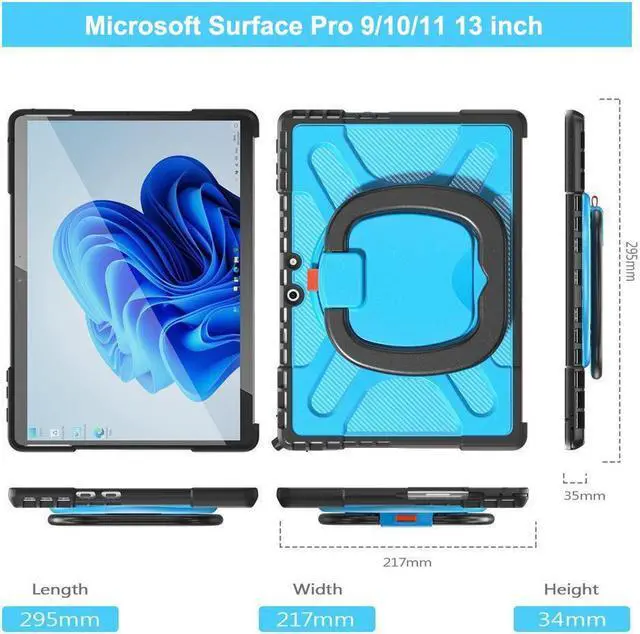 Alt view image 7 of 7 - BONAEVER Protective Case for Microsoft Surface Pro 11 10 9 13 inch Shockproof Cover with Stand and Universal Stylus Pen Hand Strap Compatible with Type Cover Keyboard Blue