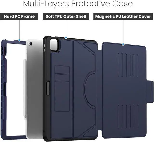 Alt view image 3 of 7 - BONAEVER Case For iPad Air 13 inch M3 2025 M2 2024 A3268 A3269 A3271 A2898 A2899 A2900, Smart Magnetic Auto Sleep Shockproof Cover with Multi-Angles Stand, Pen Holder, Card Slot Blue