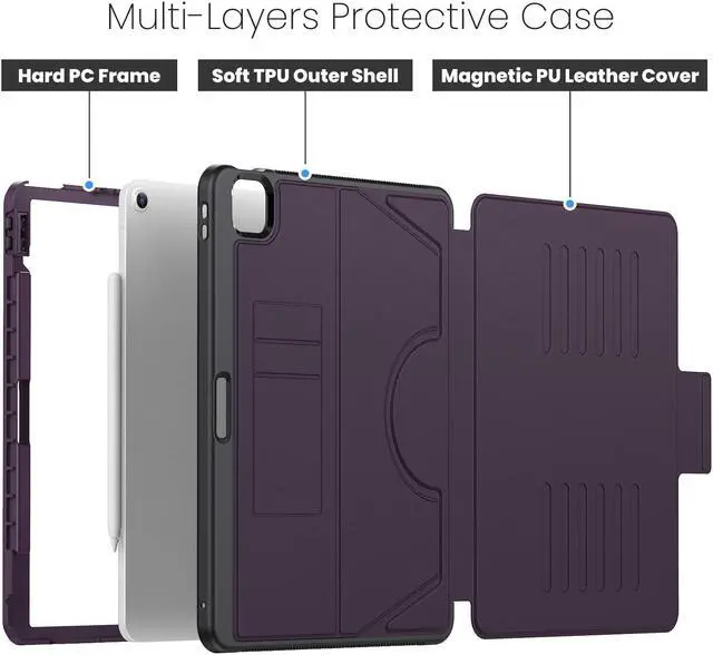 Alt view image 4 of 7 - BONAEVER Case For iPad Air 13 inch M3 2025 M2 2024 A3268 A3269 A3271 A2898 A2899 A2900, Smart Magnetic Auto Sleep Shockproof Cover with Multi-Angles Stand, Pen Holder, Card Slot Purple