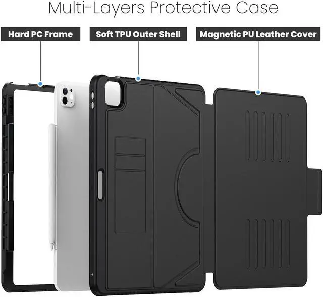 Alt view image 7 of 7 - BONAEVER Case For iPad Pro 13 inch M4 2024 7th Generation A2925 A2926 A3007, Smart Magnetic Auto Sleep Shockproof Cover with Multi-Angles Stand, Pen Holder, Card Slot