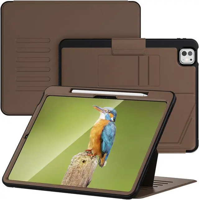 Alt view image 7 of 7 - BONAEVER Case For iPad Pro 13 inch M4 2024 7th Generation A2925 A2926 A3007, Smart Magnetic Auto Sleep Shockproof Cover with Multi-Angles Stand, Pen Holder, Card Slot Brown