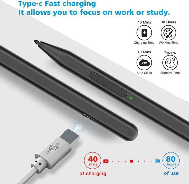 Alt view image 5 of 7 - BONAEVER Stylus Pen for Microsoft Surface Pro11/10/9/8/X/7+/6/5/4/3/Surface 3, Surface Go 3/2/1, Surface Laptop/Studio/Book 4/3/2/1 with Eraser Side Button,Palm Rejection,Tilt Function,1024 Pressure