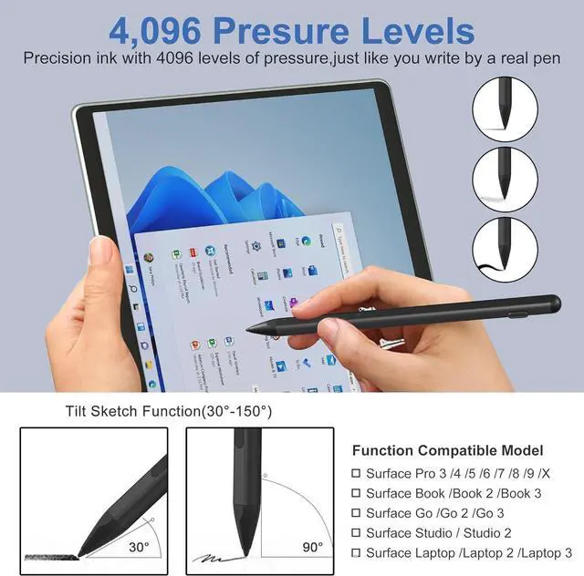 Alt view image 6 of 7 - BONAEVER Surface Pen Stylus for Microsoft Surface Pro,4096 Pressure Sensitivity,USB-C Charging,Erasing Function,Magnetic Attraction for Windows Surface Pro 11/10/9/8/7/6/5/4/3/X,Surface Go/Book/Studio