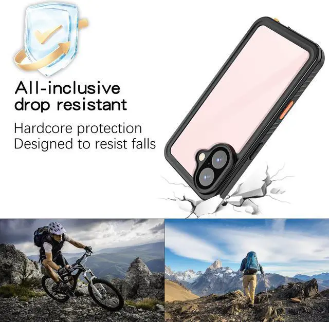 Alt view image 3 of 7 - BONAEVER For iPhone 16 Case Waterproof, [Military Grade Shockproof][Glass Camera Protector & Built-in Screen Protector][IP68 Underwater][Dustproof][Dropproof] Phone Cover