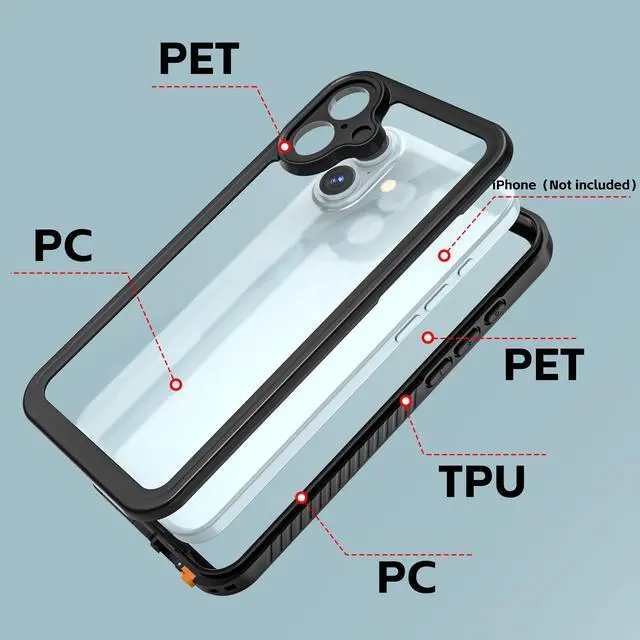 Alt view image 6 of 7 - BONAEVER For iPhone 16 Plus Case Waterproof, [Military Grade Shockproof][Glass Camera Protector & Built-in Screen Protector][IP68 Underwater][Dustproof][Dropproof] Phone Cover