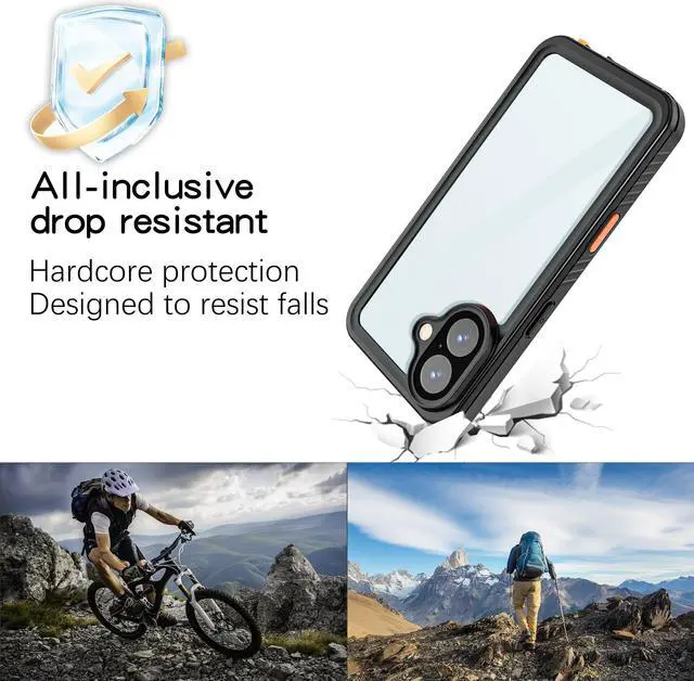Alt view image 3 of 7 - BONAEVER For iPhone 16 Plus Case Waterproof, [Military Grade Shockproof][Glass Camera Protector & Built-in Screen Protector][IP68 Underwater][Dustproof][Dropproof] Phone Cover