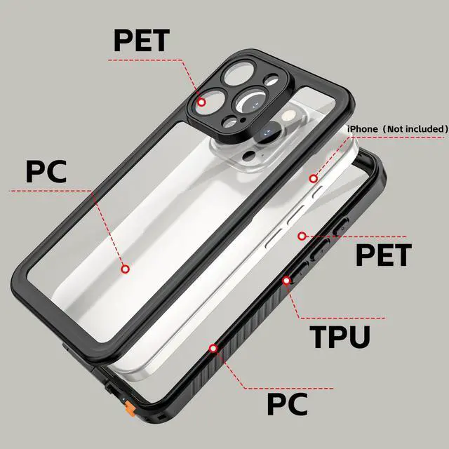Alt view image 6 of 7 - BONAEVER For iPhone 16 Pro Case Waterproof, [Military Grade Shockproof][Glass Camera Protector & Built-in Screen Protector][IP68 Underwater][Dustproof][Dropproof] Phone Cover