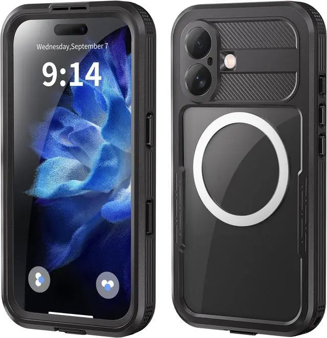 Main image of BONAEVER for iPhone 16 Waterproof Case, Built-in Screen Protector, Shockproof, Snowproof, Dustproof, Full Body Protective Cover for iPhone 16 Compatible with Magsafe Black