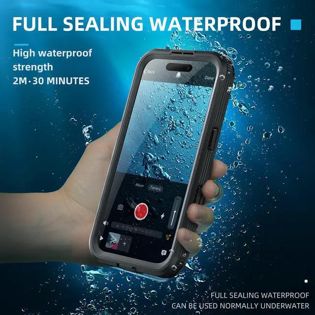 Alt view image 2 of 7 - BONAEVER for iPhone 16 Waterproof Case, Built-in Screen Protector, Shockproof, Snowproof, Dustproof, Full Body Protective Cover for iPhone 16 Compatible with Magsafe Black