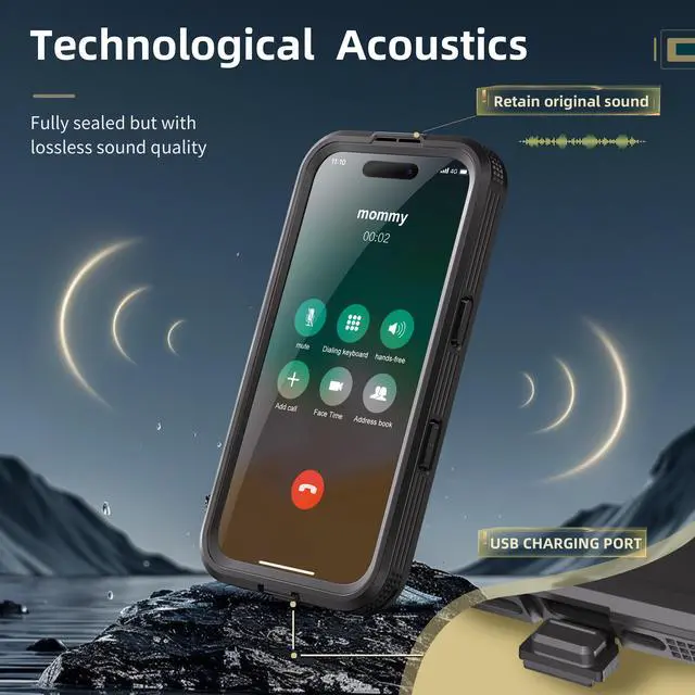 Alt view image 4 of 7 - BONAEVER for iPhone 16 Waterproof Case, Built-in Screen Protector, Shockproof, Snowproof, Dustproof, Full Body Protective Cover for iPhone 16 Compatible with Magsafe Black