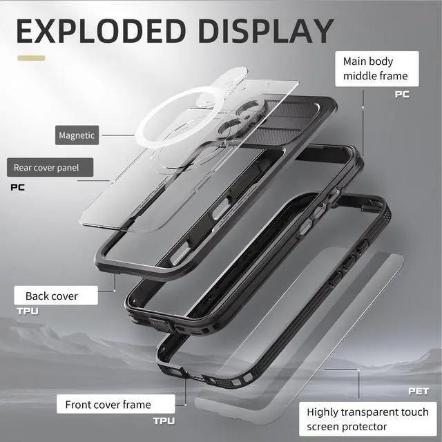 Alt view image 6 of 7 - BONAEVER for iPhone 16 Plus Waterproof Case, Built-in Screen Protector, Shockproof, Snowproof, Dustproof, Full Body Protective Cover for iPhone 16 Plus, Compatible with Magsafe Black