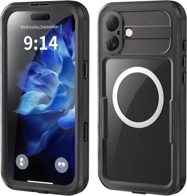 Main image of BONAEVER for iPhone 16 Plus Waterproof Case, Built-in Screen Protector, Shockproof, Snowproof, Dustproof, Full Body Protective Cover for iPhone 16 Plus, Compatible with Magsafe Black