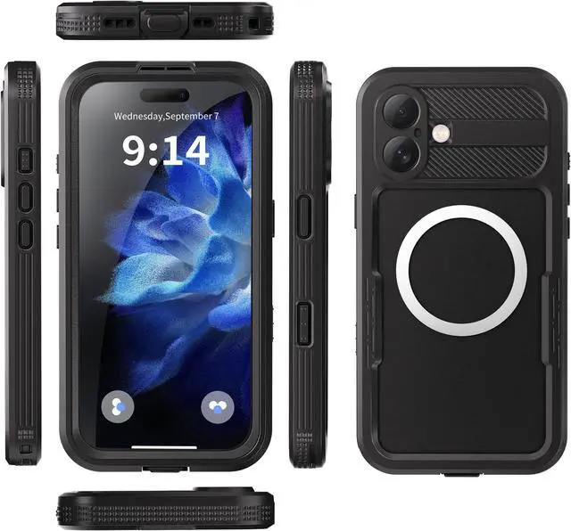 Alt view image 7 of 7 - BONAEVER for iPhone 16 Plus Waterproof Case, Built-in Screen Protector, Shockproof, Snowproof, Dustproof, Full Body Protective Cover for iPhone 16 Plus, Compatible with Magsafe Black