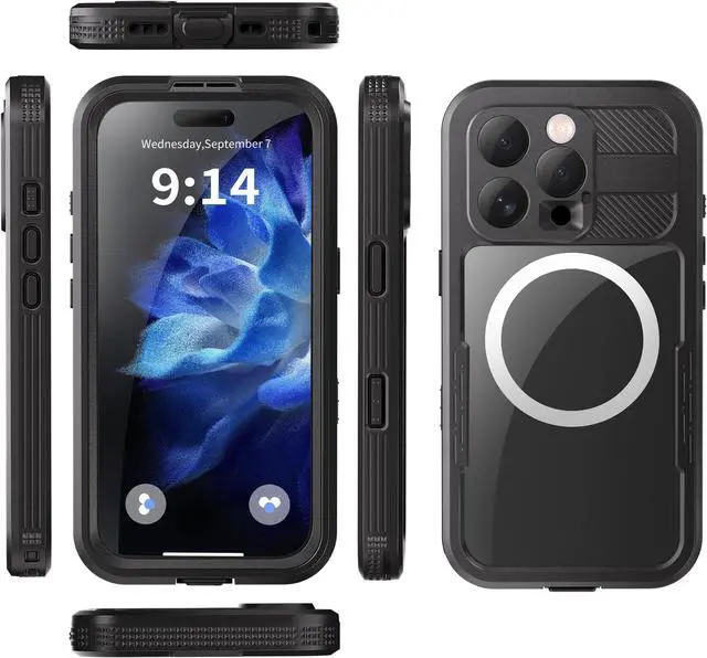 Alt view image 6 of 7 - BONAEVER for iPhone 16 Pro Waterproof Case, Built-in Screen Protector, Shockproof, Snowproof, Dustproof, Full Body Protective Cover for iPhone 16 Pro, Compatible with Magsafe Black