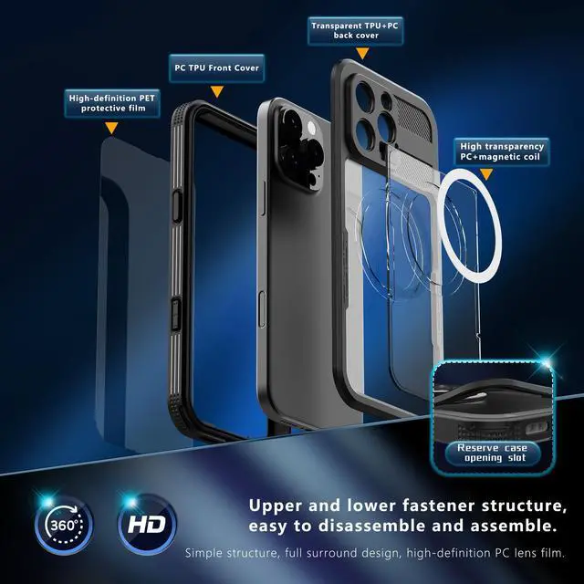 Alt view image 6 of 7 - BONAEVER for iPhone 16 Pro Max Waterproof Case, Built-in Screen Protector, Shockproof, Snowproof, Dustproof, Full Body Protective Cover for iPhone 16 Pro Max, Compatible with Magsafe Black