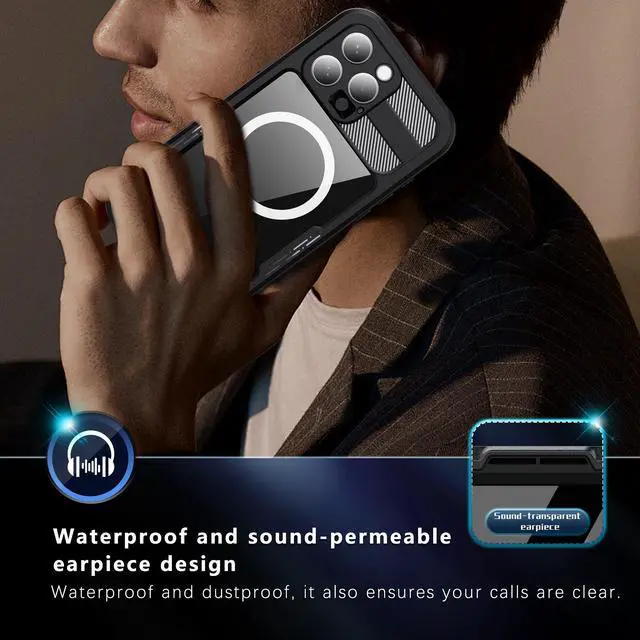 Alt view image 7 of 7 - BONAEVER for iPhone 16 Pro Max Waterproof Case, Built-in Screen Protector, Shockproof, Snowproof, Dustproof, Full Body Protective Cover for iPhone 16 Pro Max, Compatible with Magsafe Black