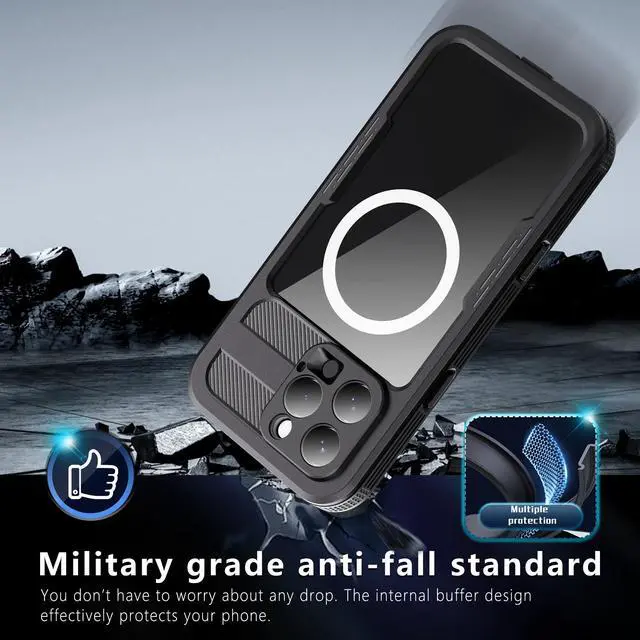 Alt view image 3 of 7 - BONAEVER for iPhone 16 Pro Max Waterproof Case, Built-in Screen Protector, Shockproof, Snowproof, Dustproof, Full Body Protective Cover for iPhone 16 Pro Max, Compatible with Magsafe Black