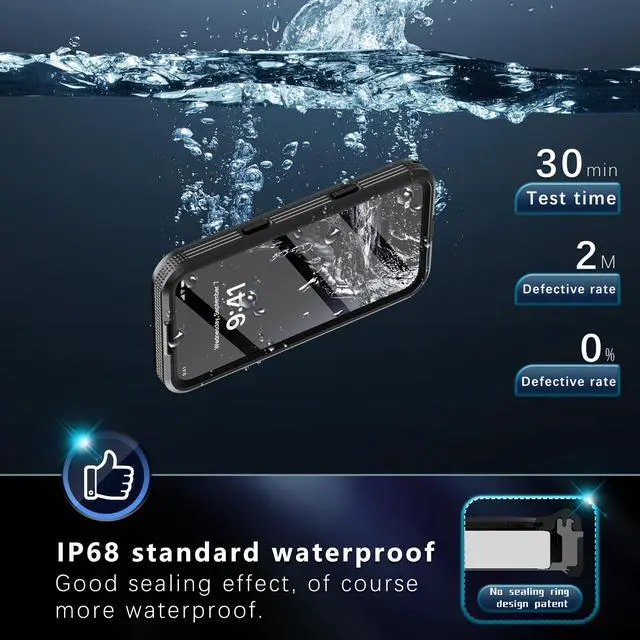 Alt view image 2 of 7 - BONAEVER for iPhone 16 Pro Max Waterproof Case, Built-in Screen Protector, Shockproof, Snowproof, Dustproof, Full Body Protective Cover for iPhone 16 Pro Max, Compatible with Magsafe Black