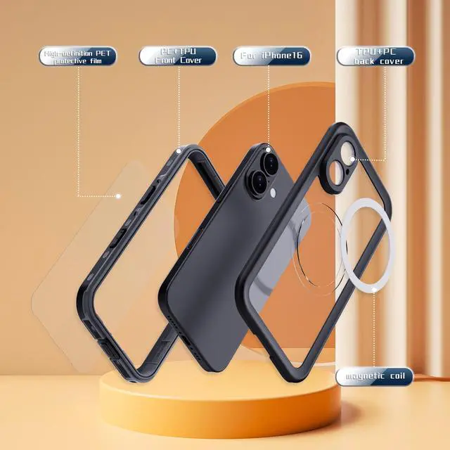 Alt view image 5 of 7 - BONAEVER for iPhone 16 Case Waterproof, Compatible with Magsafe Magnetic Protective Case, Shockproof Dustproof Phone Cover with Screen Protector