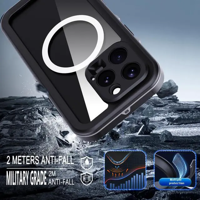 Alt view image 3 of 7 - BONAEVER for iPhone 16 Pro Case Waterproof, Compatible with Magsafe Magnetic Protective Case, Shockproof Dustproof Phone Cover with Screen Protector