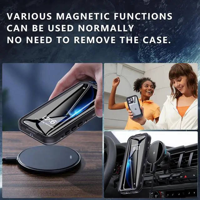 Alt view image 4 of 7 - BONAEVER for iPhone 16 Pro Case Waterproof, Compatible with Magsafe Magnetic Protective Case, Shockproof Dustproof Phone Cover with Screen Protector