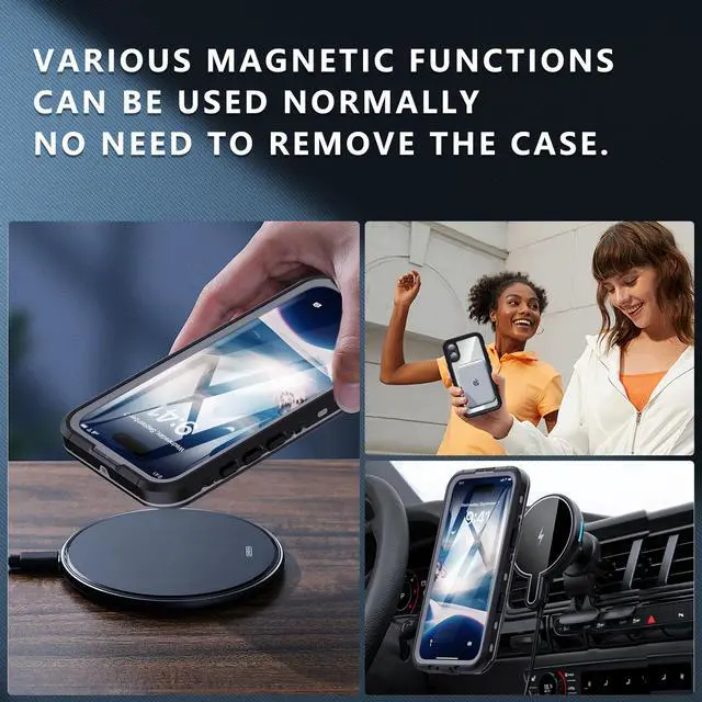 Alt view image 4 of 7 - BONAEVER for iPhone 16 Plus Case Waterproof, Compatible with Magsafe Magnetic Protective Case, Shockproof Dustproof Phone Cover with Screen Protector