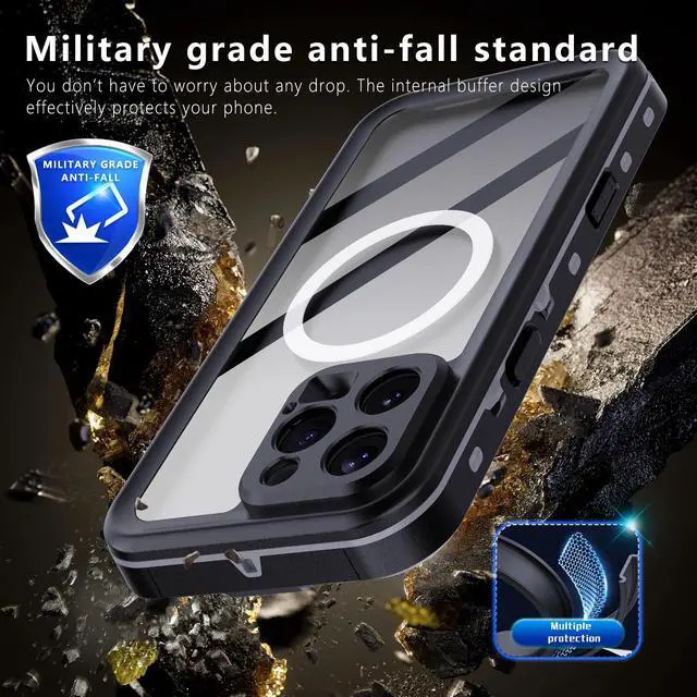 Alt view image 3 of 7 - BONAEVER for iPhone 16 Case Waterproof, Compatible with Magsafe Magnetic Protective Case, Shockproof Dustproof Phone Cover with Screen Protector