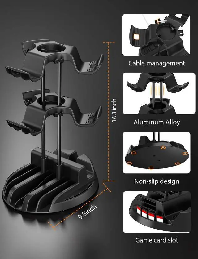 Alt view image 7 of 7 - BONAEVER Controller Holder with Organizer Base, 2 Tiers Desk Gaming Controller Headset Stand with Cable Organizer for All Xbox PS4 PS5 Switch Pro Crontroller Gaming Accessories