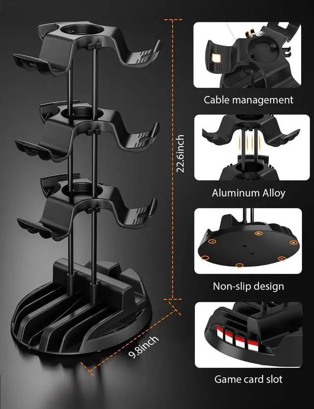 Alt view image 7 of 7 - BONAEVER Controller Holder with Organizer Base, 3 Tiers Desk Gaming Controller Headset Stand with Cable Organizer for All Xbox PS4 PS5 Switch Pro Crontroller Gaming Accessories