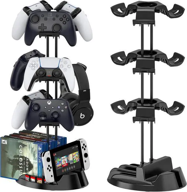 Main image of BONAEVER Controller Holder with Organizer Base, 3 Tiers Desk Gaming Controller Headset Stand with Cable Organizer for All Xbox PS4 PS5 Switch Pro Crontroller Gaming Accessories