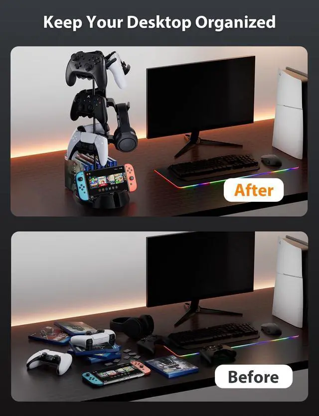 Alt view image 5 of 7 - BONAEVER Controller Holder with Organizer Base, 3 Tiers Desk Gaming Controller Headset Stand with Cable Organizer for All Xbox PS4 PS5 Switch Pro Crontroller Gaming Accessories