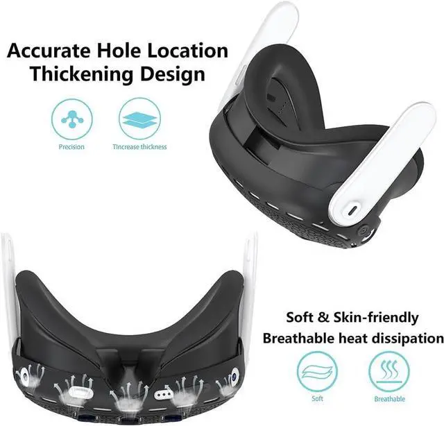 Alt view image 4 of 7 - BONAEVER Protective Cover Set Compatible with Meta Quest 3 for Oculus Quest 3 Silicone VR Accessories Protective Cover, VR Headset Shell Cover, Controller Grips Cover, VR Silicone Face Pad Cover