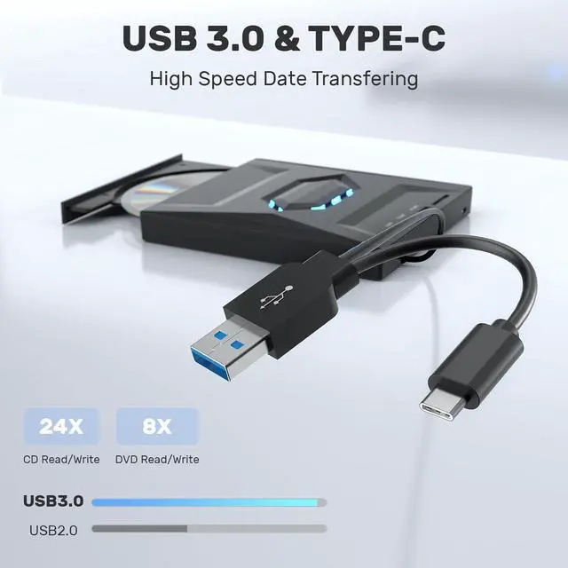 Alt view image 4 of 7 - BONAEVER External CD DVD Drive, USB C Portable CD/DVD +/-RW Drive/DVD Player with SD Card Reader USB 3.0 USB C Hub CD ROM Burner Compatible with Laptop Desktop PC Windows Linux OS Apple Mac
