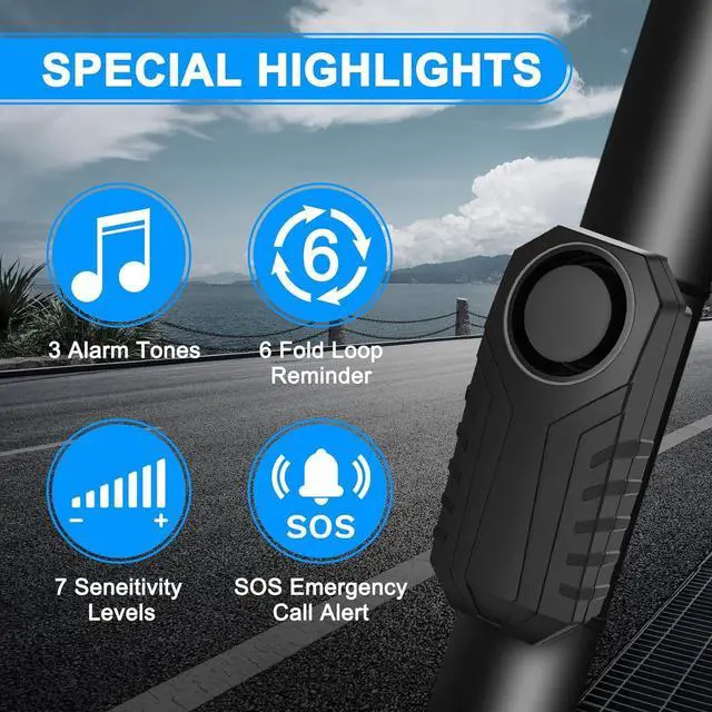 Alt view image 2 of 7 - BONAEVER Bike Alarm Remote Motion Sensor System, Motorcycle Alarm with Remote, 110dB Loud Anti Theft Bicycle Alarm, Wireless Waterproof Vibration Alarm Security for Vehicle&Car&Trailer