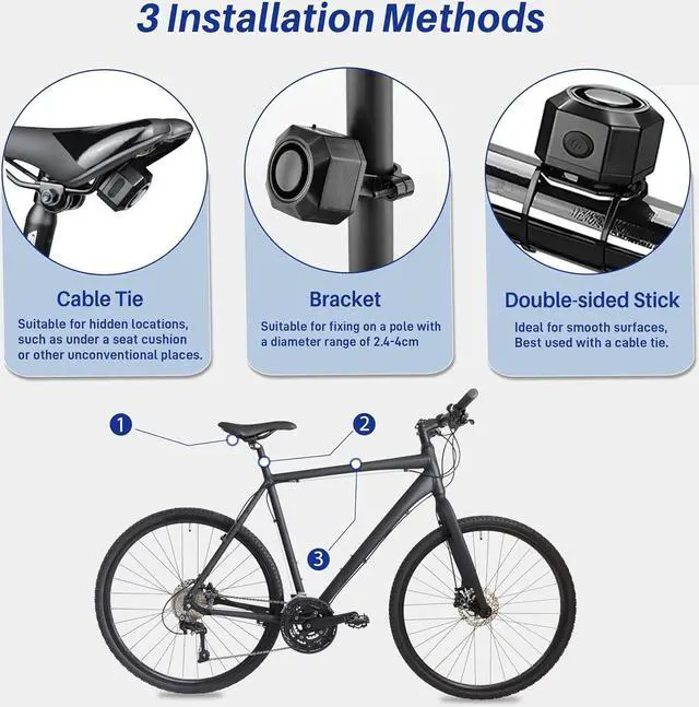 Alt view image 3 of 6 - BONAEVER Bike Alarm USB Rechargeable with Mount, Motorcycle Alarm with Remote Motion,Wireless Bicycle Anti Theft System,Waterproof Vibration Alarm for Ebike Electric Bike Scooter Car