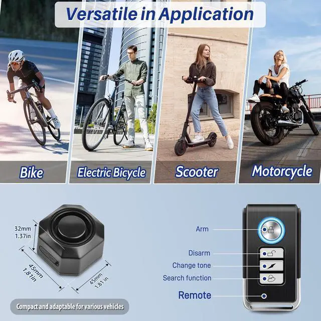 Alt view image 5 of 6 - BONAEVER Bike Alarm USB Rechargeable with Mount, Motorcycle Alarm with Remote Motion,Wireless Bicycle Anti Theft System,Waterproof Vibration Alarm for Ebike Electric Bike Scooter Car