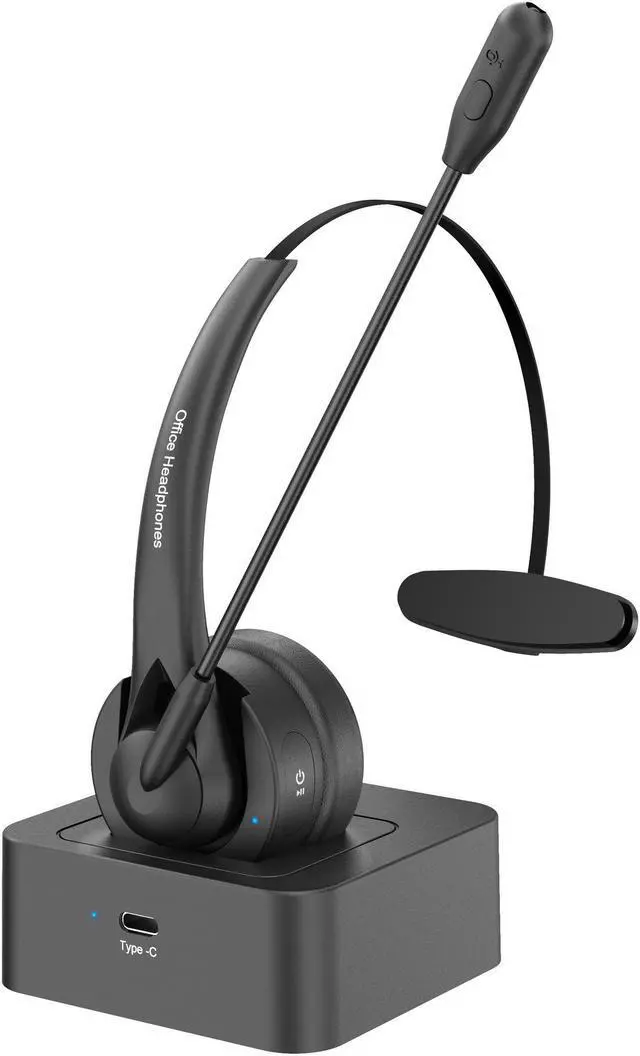 Main image of BONAEVER Bluetooth Headset, Wireless Headset with Mic for Work, Computer Headset with Microphone for PC, Bluetooth Lightweight Headset with Noise Cancelling Mic, Charging Base