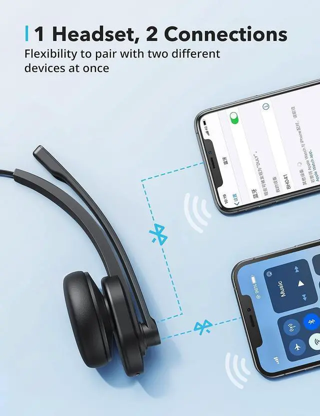 Alt view image 5 of 7 - BONAEVER Bluetooth Headset with Microphone, Noise Cancelling Mic, On Ear Headphone Bluetooth 5.0 Over Ear Headphone for Truck Driver Office Black