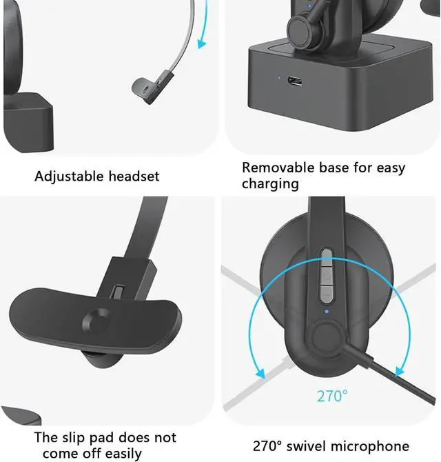 Alt view image 3 of 7 - BONAEVER Bluetooth Headset with Microphone, Noise Cancelling Mic, On Ear Headphone Bluetooth 5.0 Over Ear Headphone for Truck Driver Office Black