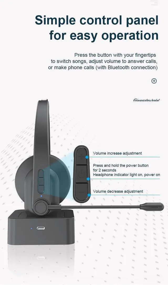 Alt view image 6 of 7 - BONAEVER Bluetooth Headset with Microphone, Noise Cancelling Mic, On Ear Headphone Bluetooth 5.0 Over Ear Headphone for Truck Driver Office Black