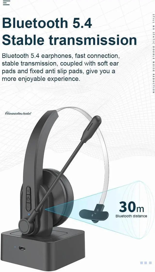 Alt view image 4 of 7 - BONAEVER Bluetooth Headset with Microphone, Noise Cancelling Mic, On Ear Headphone Bluetooth 5.0 Over Ear Headphone for Truck Driver Office Black