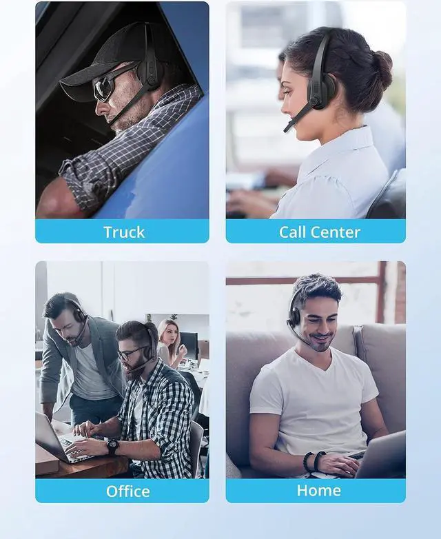 Alt view image 7 of 7 - BONAEVER Bluetooth Headset with Microphone, Noise Cancelling Mic, On Ear Headphone Bluetooth 5.0 Over Ear Headphone for Truck Driver Office Black