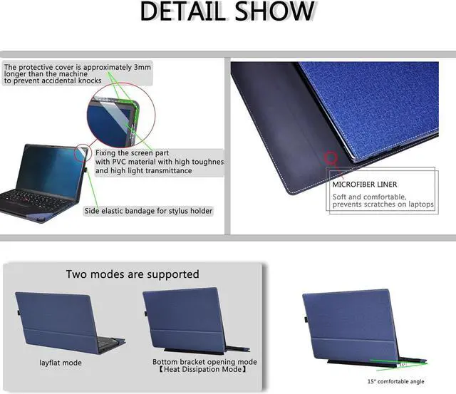 Alt view image 5 of 7 - BONAEVER Laptop Case Cover for HP Elite x360 1040 G11 and EliteBook 1040 14 inch G11 & Lenovo ThinkPad X13 Yoga Gen 1, Notebook PC Protective Sleeve Bag with Tri-Fold Cooling Stand, Pencil Holder Blue