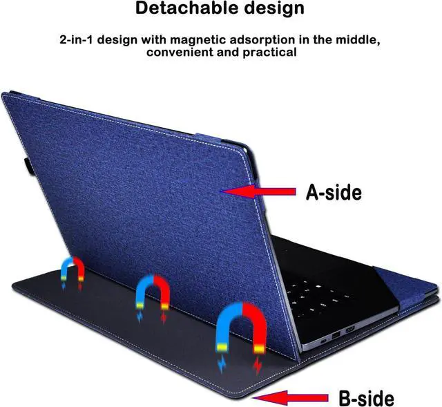 Alt view image 7 of 7 - BONAEVER Laptop Cover Case for 15.3 inch Lenovo IdeaPad Slim 5 15IRH9 15IRU9, Detachable PU Leather Protective Sleeve Bag Accessories with Pencil Holder Blue
