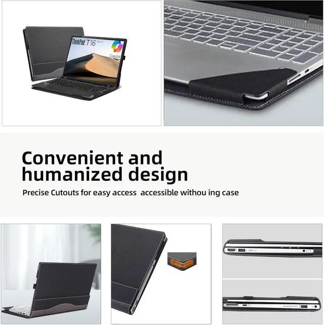 Alt view image 3 of 7 - BONAEVER Laptop Cover for Lenovo ThinkPad T16 Gen 2 Business Laptop 16" ThinkPad T16 | ThinkPad P16s Gen 2 | PU Leather Notebook Sleeve Detachable Protective Bag Shell