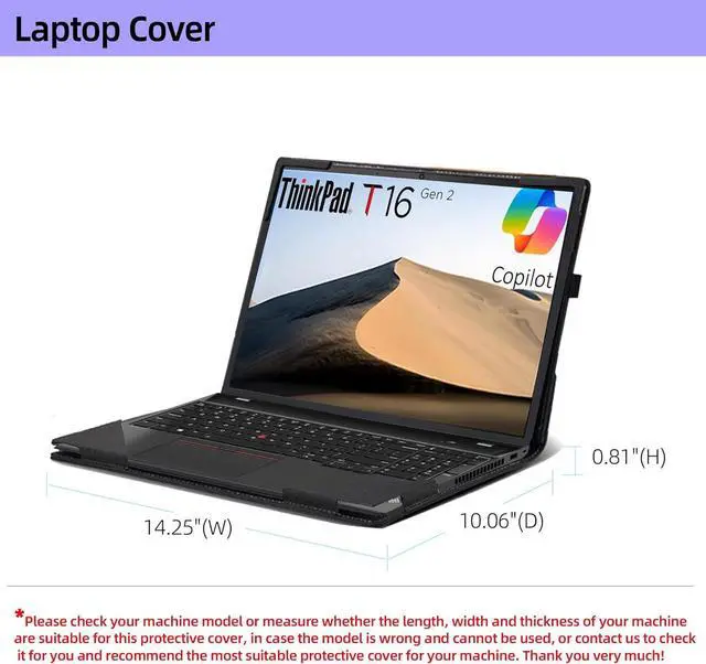 Alt view image 4 of 7 - BONAEVER Laptop Cover for Lenovo ThinkPad T16 Gen 2 Business Laptop 16" ThinkPad T16 | ThinkPad P16s Gen 2 | PU Leather Notebook Sleeve Detachable Protective Bag Shell
