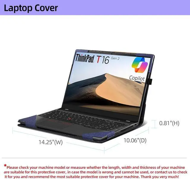 Alt view image 4 of 7 - BONAEVER Laptop Cover for Lenovo ThinkPad T16 Gen 2 Business Laptop 16" ThinkPad T16 | ThinkPad P16s Gen 2 | PU Leather Notebook Sleeve Detachable Protective Bag Shell Blue