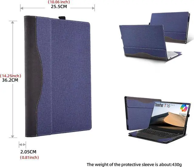 Alt view image 6 of 7 - BONAEVER Laptop Cover for Lenovo ThinkPad T16 Gen 2 Business Laptop 16" ThinkPad T16 | ThinkPad P16s Gen 2 | PU Leather Notebook Sleeve Detachable Protective Bag Shell Blue