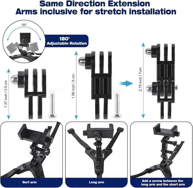 Alt view image 2 of 7 - BONAEVER Motorcycle Helmet Chin Strap Mount Supplies Assembly Kit Compatible with All GoPro Heros, SJCAM, GeekPro, 4K, Xiaomi Yi, Insta360 and Also Brackets for Mobile Phones