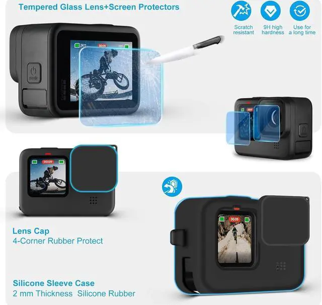 Alt view image 5 of 7 - BONAEVER Accessories Kit for Gopro Hero 12 11 10 9 Waterproof Housing Case Underwater Float Handle Silicone Sleeve Lens Cap Tempered Glass Screen Protectors Dive Filters Anti-Fog Inserts Bundle Set